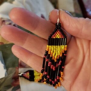 Handmade Earrings Beaded in Hand Woven Glass Pearl Shine Hidden string design